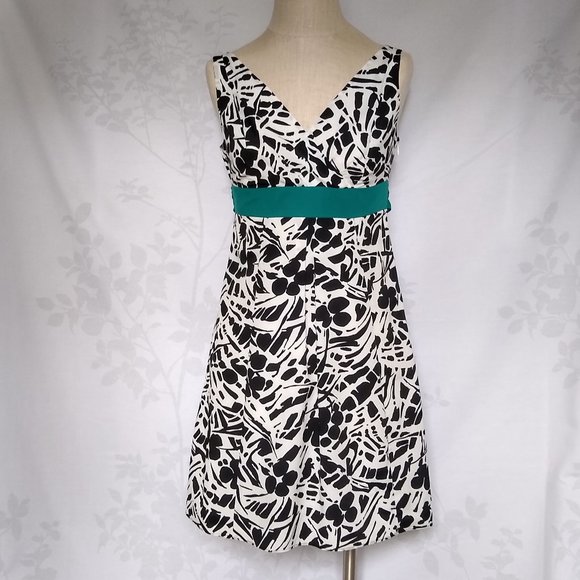 NWT Ann Taylor black and white floral mini dress blue ribbon 2P - Picture 1 of 14